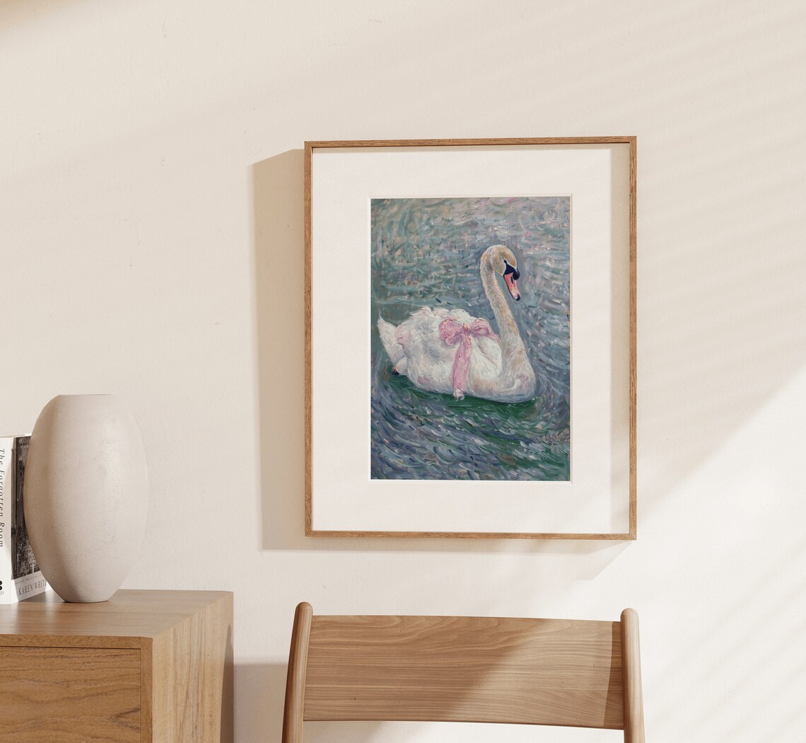Feminine Swan Pastel Vintage Nursery Art Print - Image 4