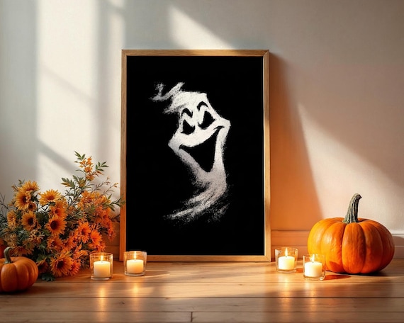 Vintage Wall Art Minimal Halloween Black And White Spooky Decor Chalk Texture