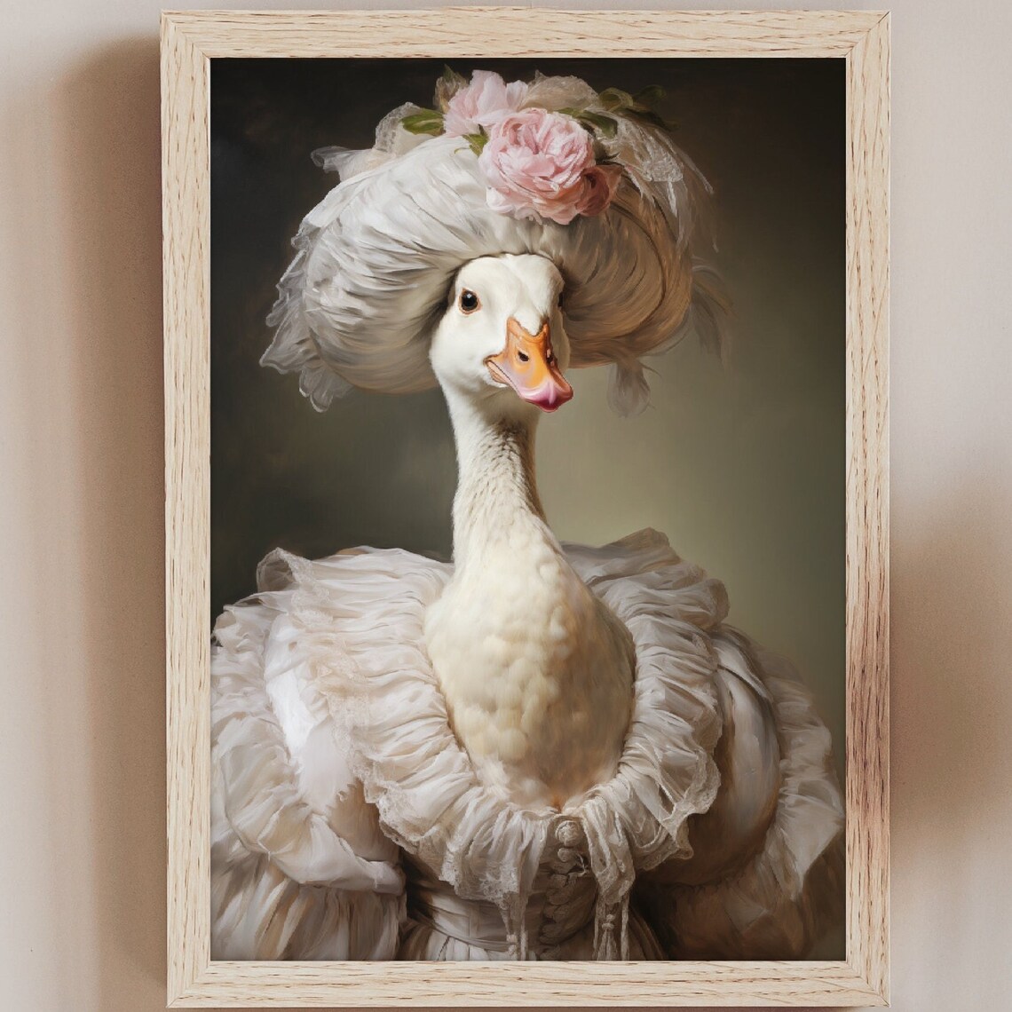Victorian Goose Portrait Feathered Bonnet Roses Humorous Animal Art Print - Image 5