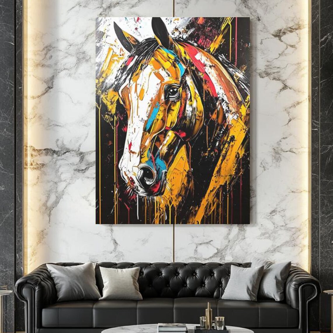 Abstract Horse Head Painting Colorful Equestrian Western Canvas Poster