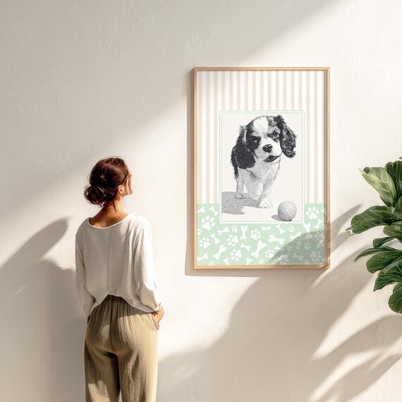 Cavalier King Charles Spaniel Puppy Playful Nursery Portrait Print