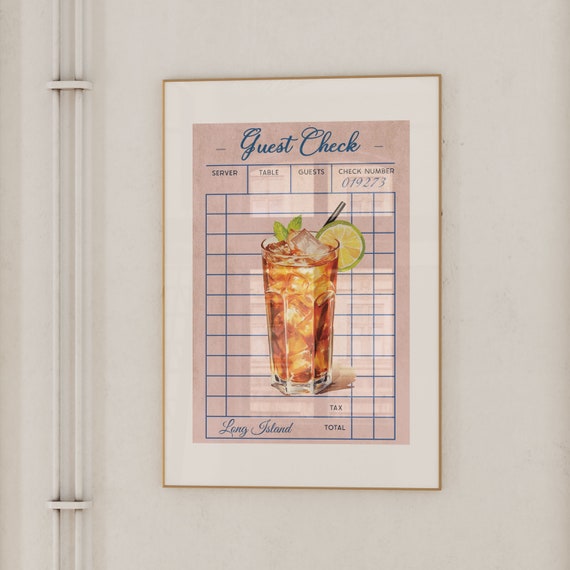Long Island Iced Tea Cocktail Print Retro Bar Wall Art