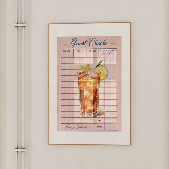 Long Island Iced Tea Guest Check Retro Bar Cart Drink Art Poster