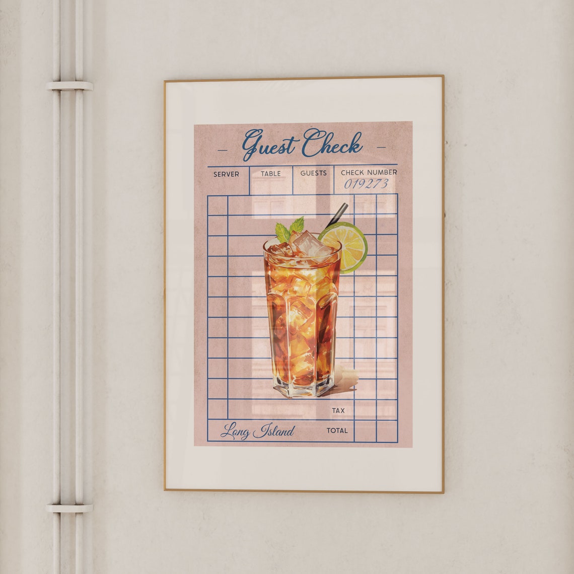 Long Island Iced Tea Guest Check Retro Bar Cart Drink Art Poster