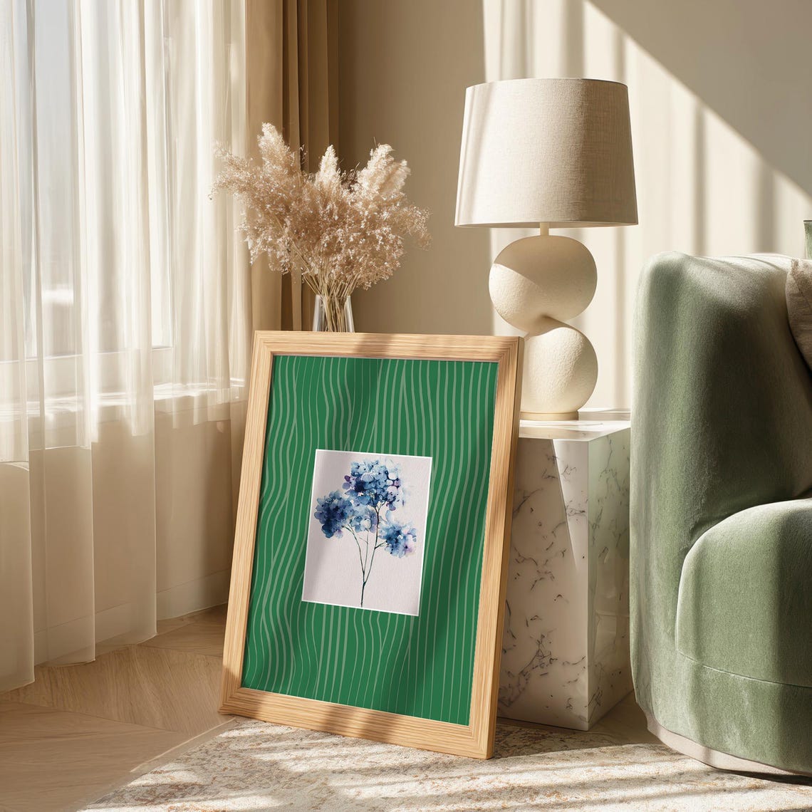 Soft Blue Hydrangea Watercolor Floral Botanical Art Style Poster