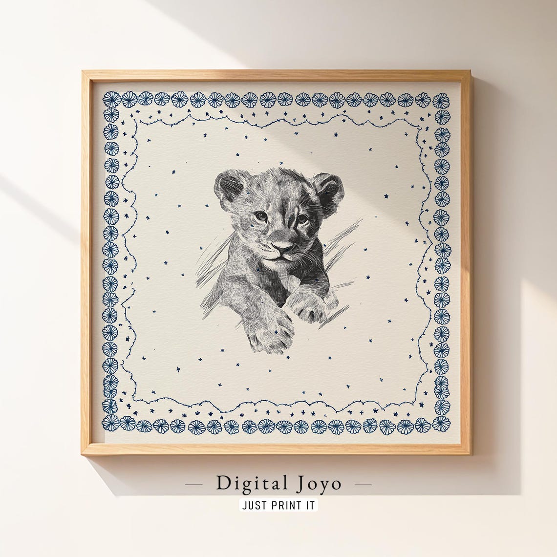 Adorable Lion Cub Vintage Sketch Engraving Wildlife Art Poster