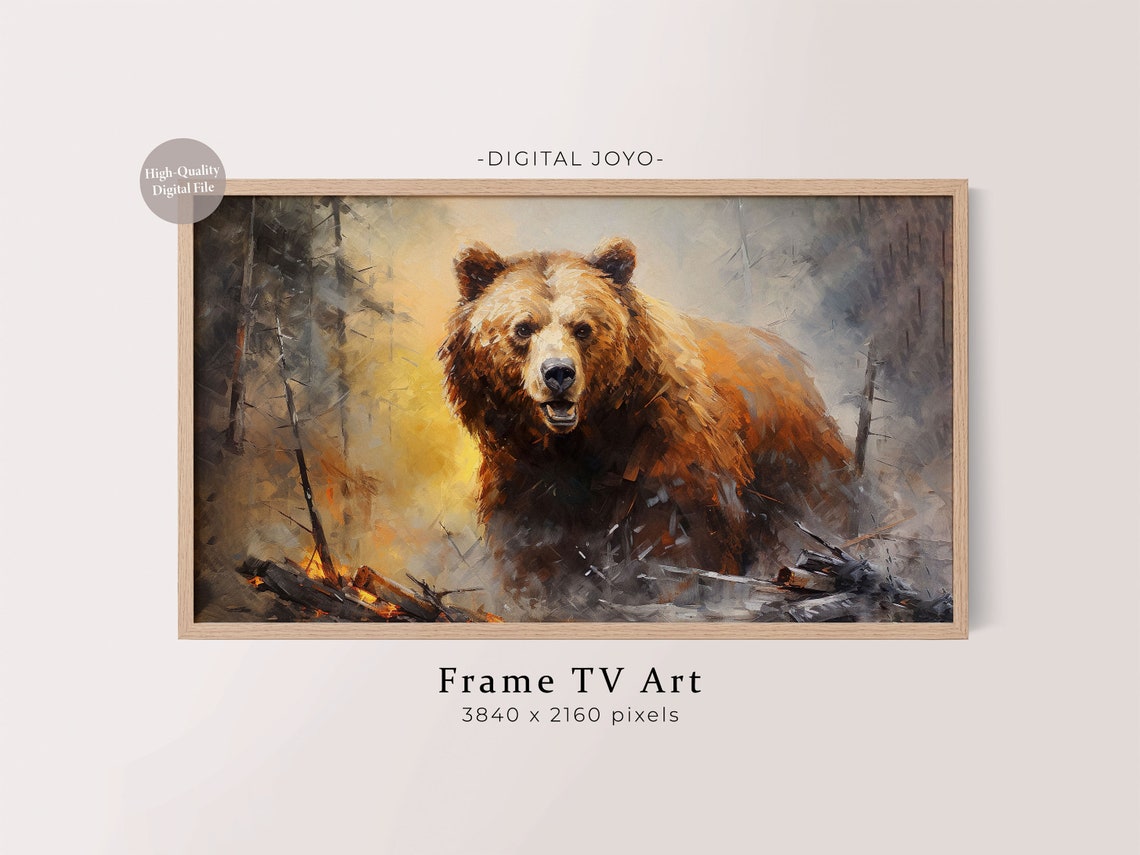 Brown Bear Forest Abstract Painted Wildlife Frame TV Art Print