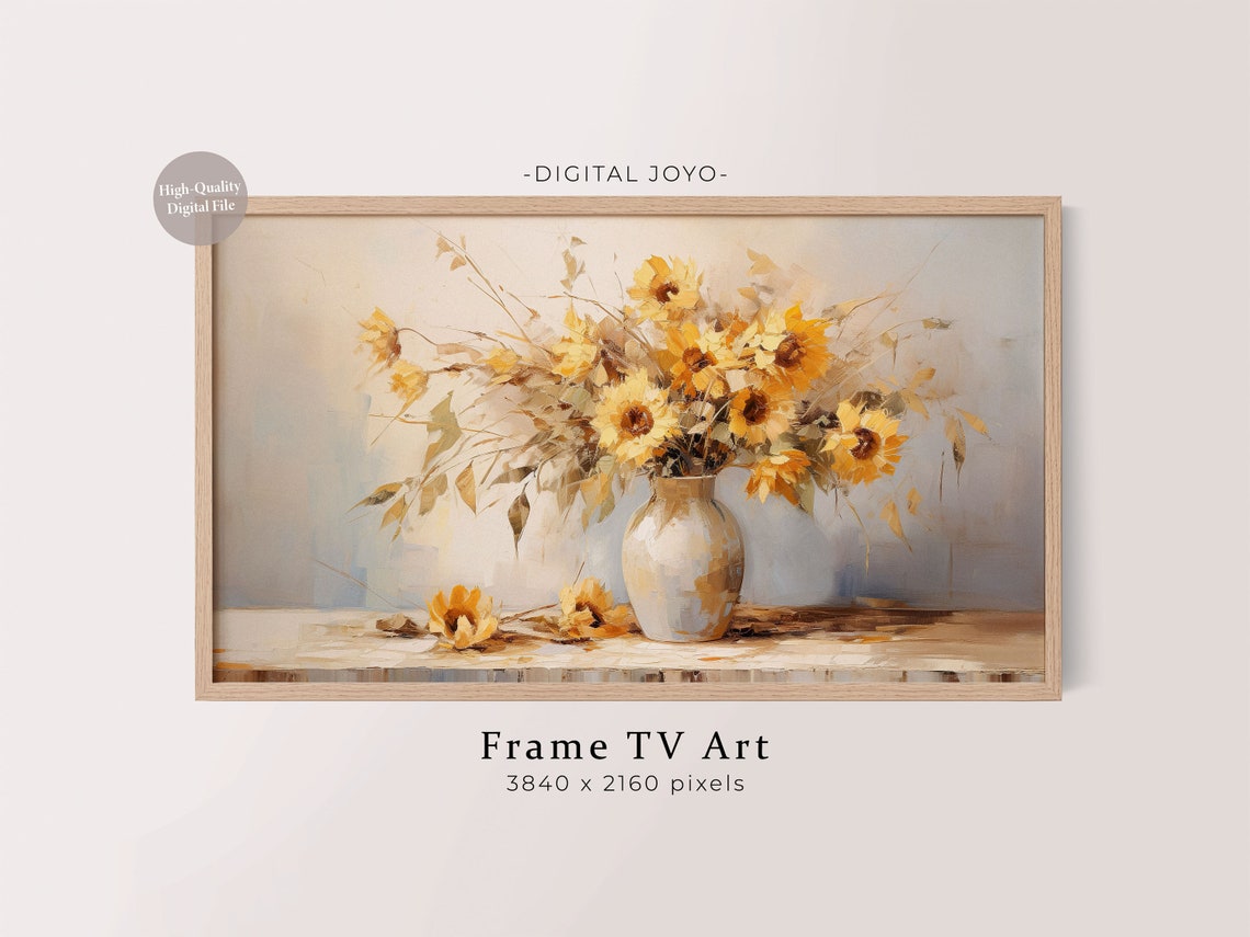 Sunflower Vase Still Life Rustic Farmhouse Kitchen Painting Poster