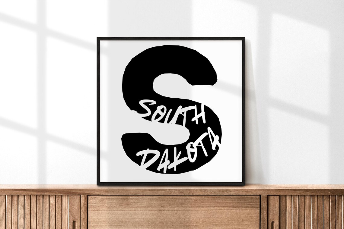 South Dakota State Large Letter S Black White Minimalist Typography Print