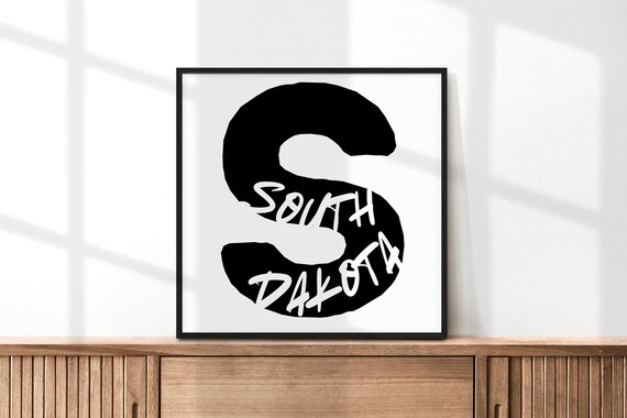 South Dakota State Large Letter S Black White Minimalist Typography Print