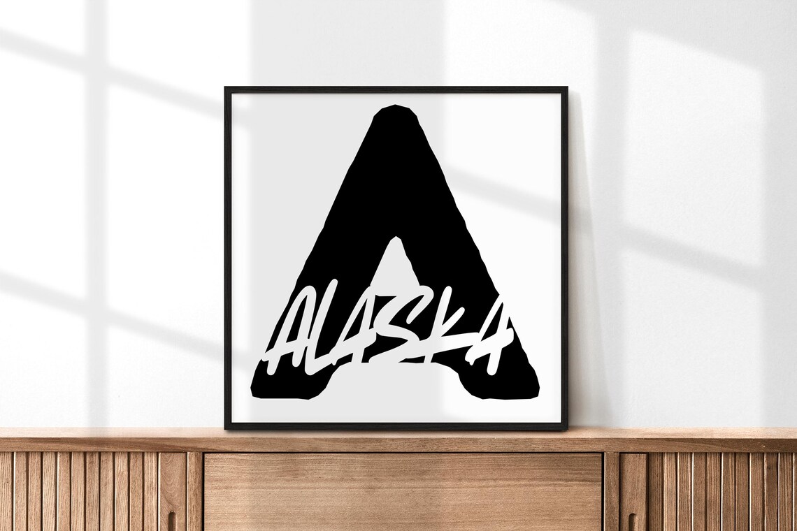 Alaska Letter A Typography Poster Minimalist Black White State Wall Decor