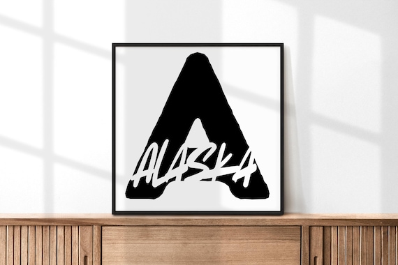 Alaska Letter A Typography Poster Minimalist Black White State Wall Decor