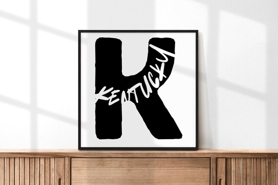 Kentucky Letter K Typography Poster Minimalist Black White State Wall Decor