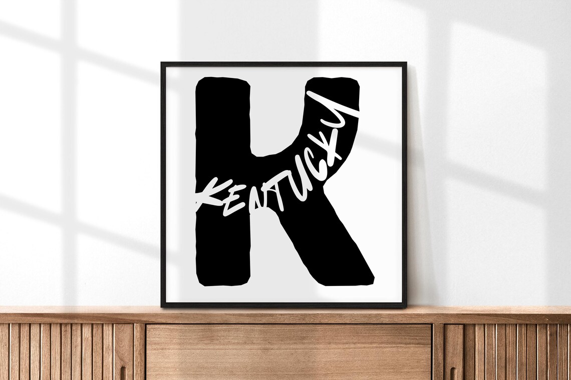 Kentucky Letter K Typography Poster Minimalist Black White State Wall Decor
