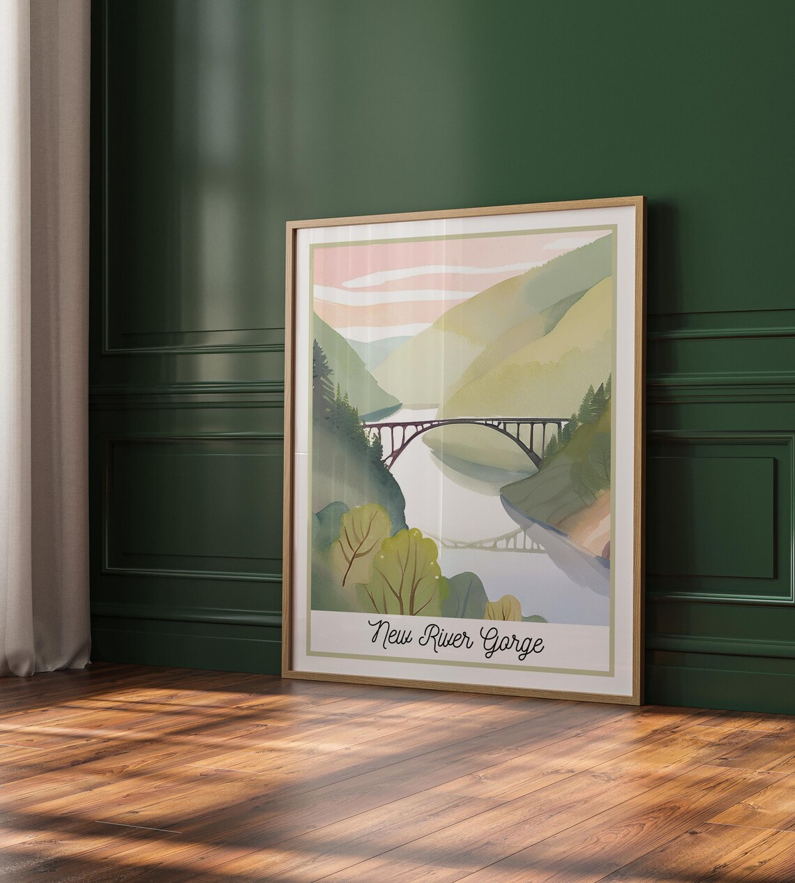 New River Gorge National Park Arch Bridge River Valley Watercolor Poster