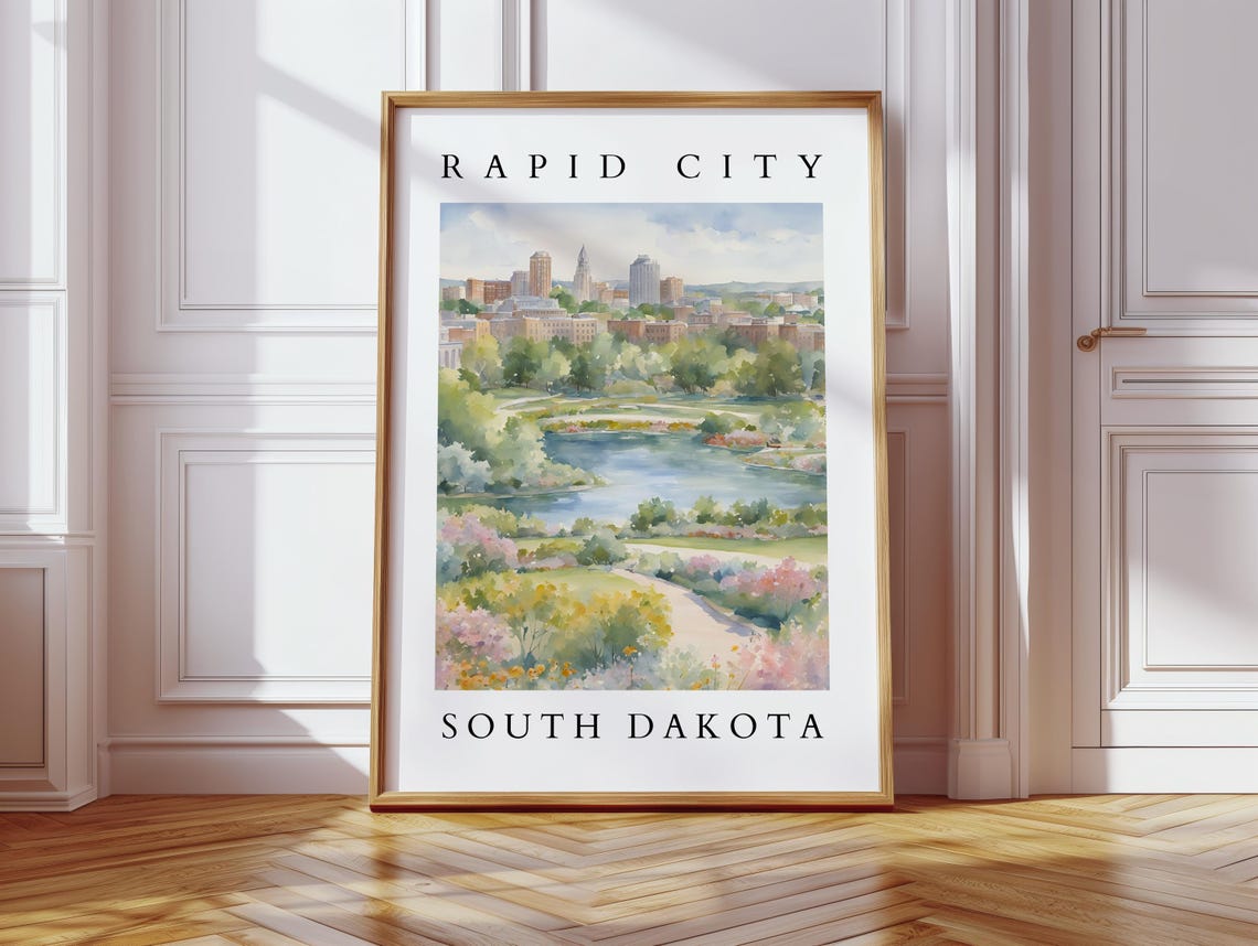 Rapid City South Dakota Watercolor Print Skyline Art Sd Landscape Wall