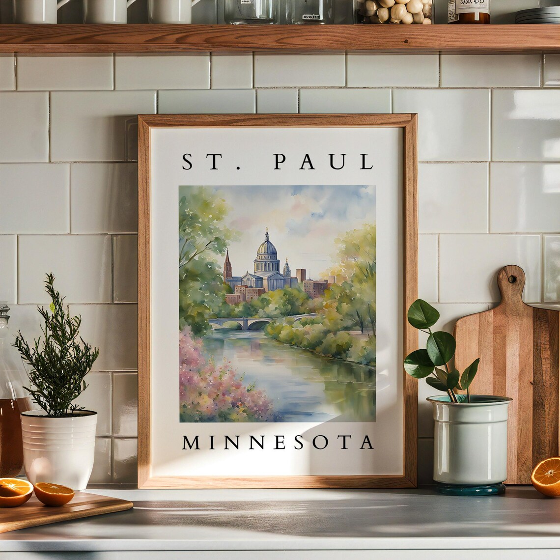 St Paul Minnesota Watercolor Travel Poster, Cityscape