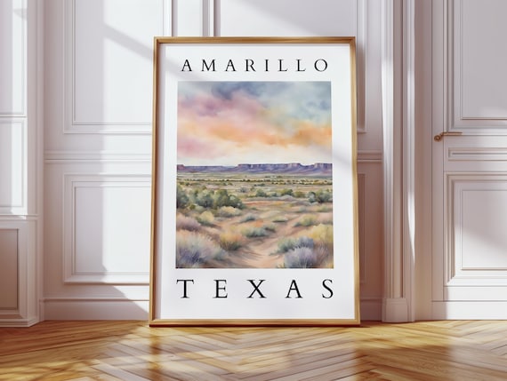 Amarillo Texas Desert Mesa Sunset Wide Open Landscape Watercolor Poster
