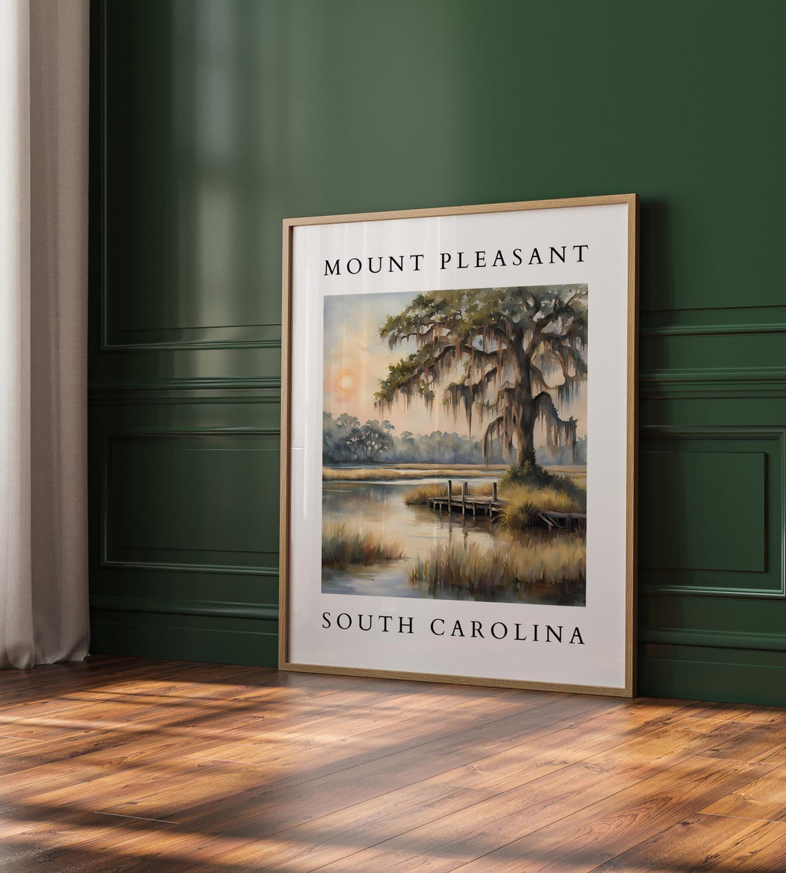 Mount Pleasant South Carolina Live Oak Marsh Sunset Watercolor Poster
