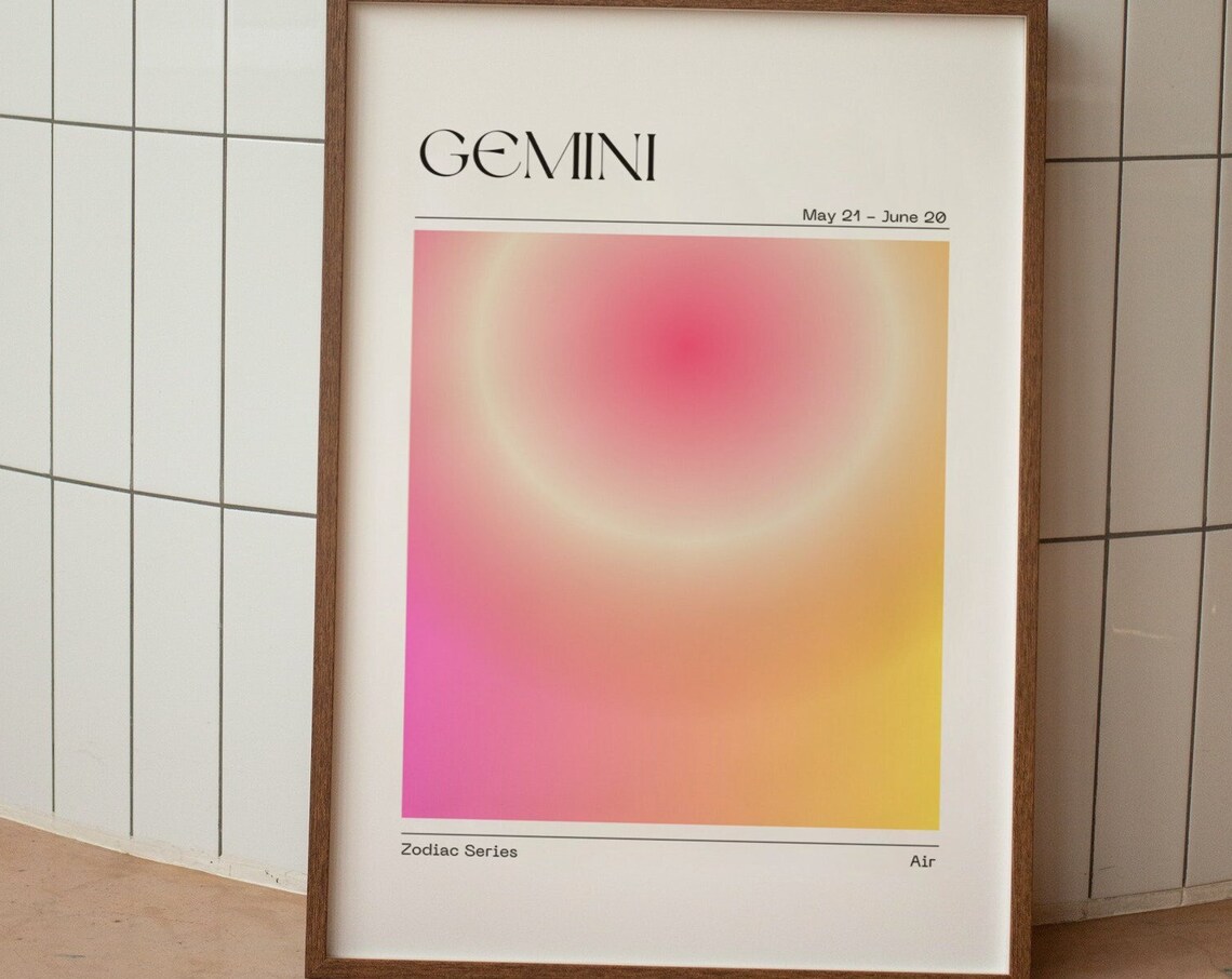 Gemini Zodiac Aura Gradient Art Print, Astrology Poster