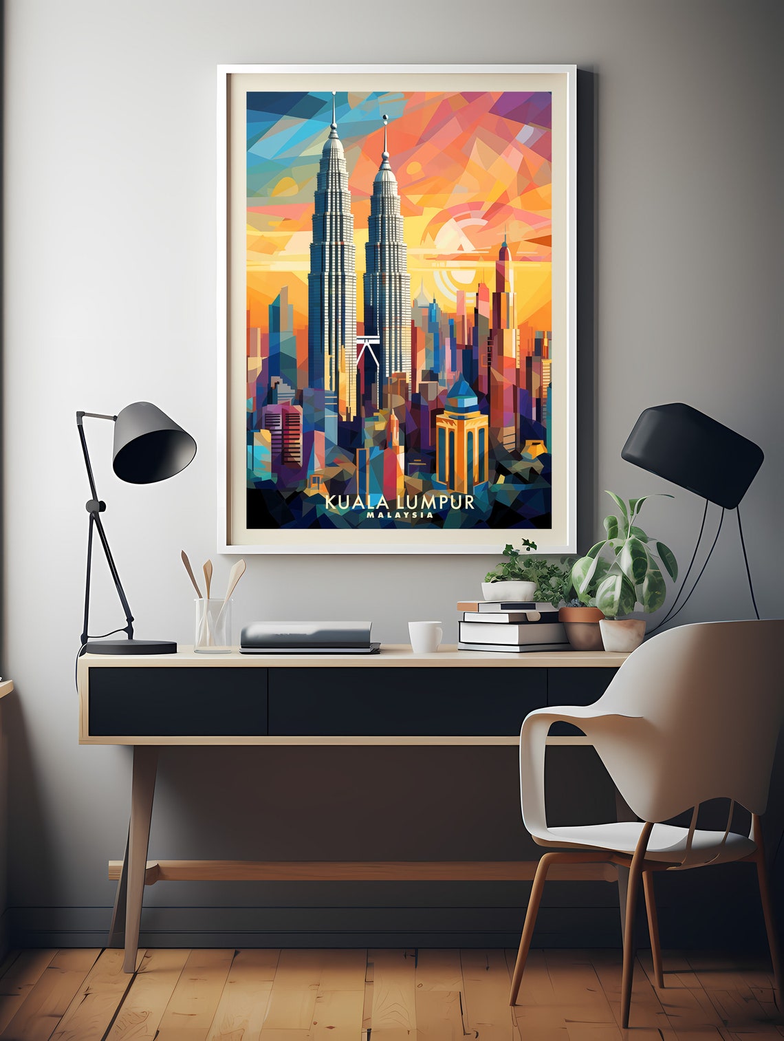 Kuala Lumpur Petronas Towers Sunset Skyline Malaysia Travel Poster - Image 2