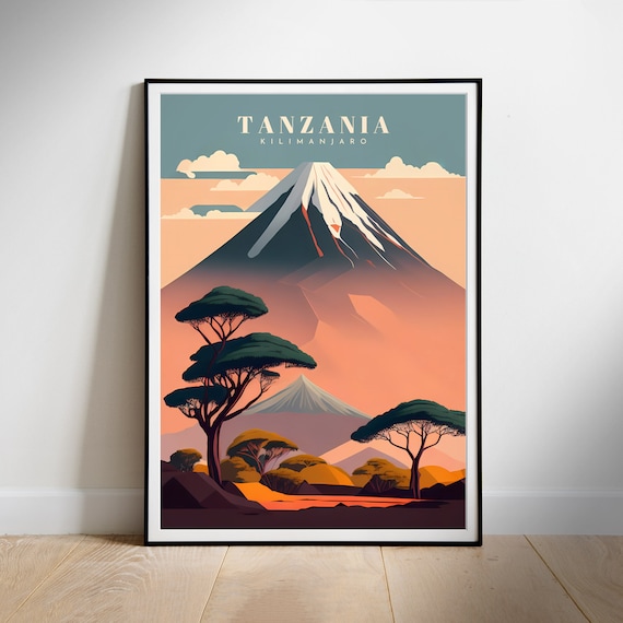Tanzania Retro Travel Poster Wall Print Kilimanjaro