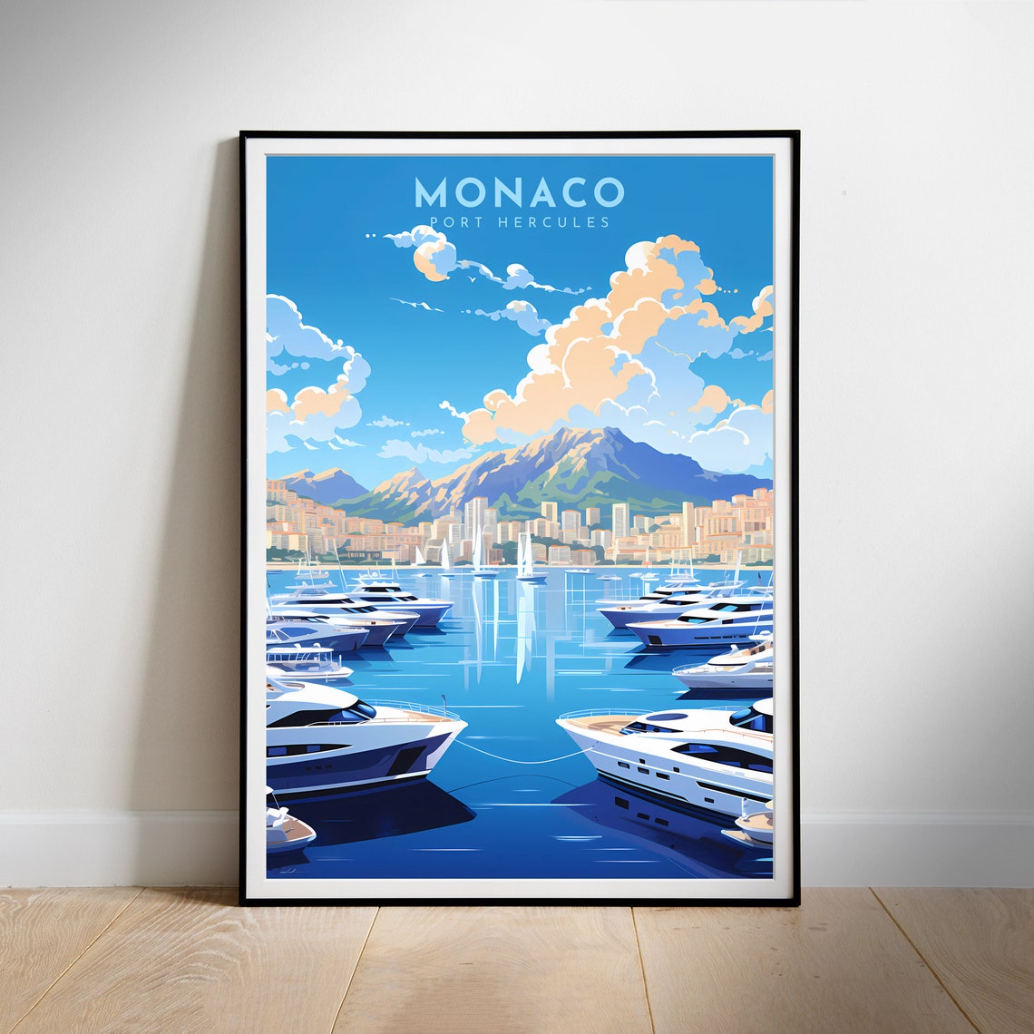 Monaco Port Hercules Yacht Harbour Riviera Luxury Travel Poster
