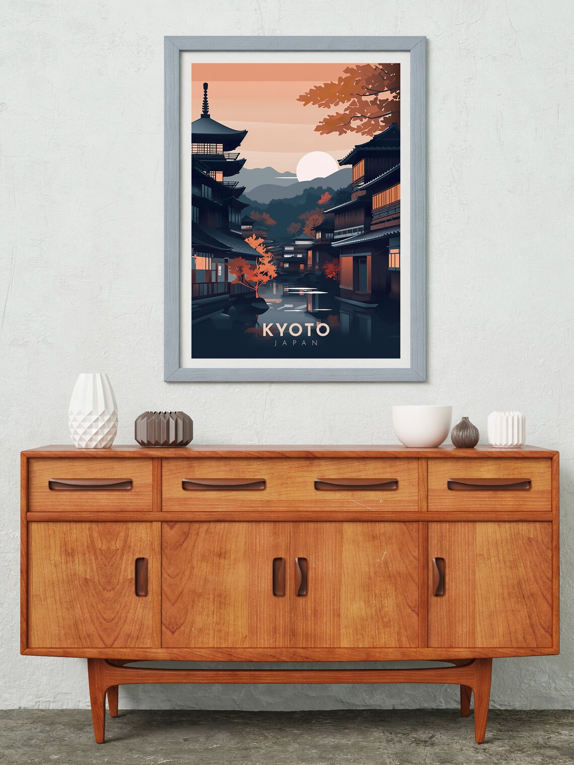 Kyoto Japan Old Town Pagoda Autumn Evening Canal Travel Poster - Image 2