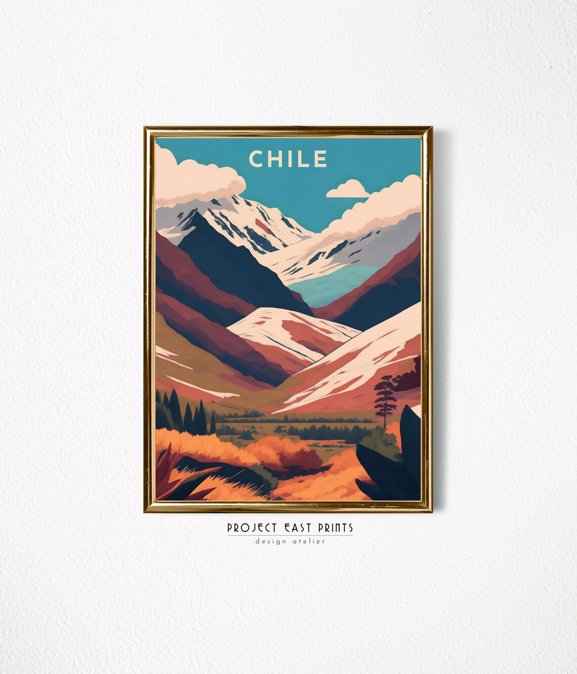 Chile Snow Capped Andes Mountains Retro Travel Poster Sunset - Image 2