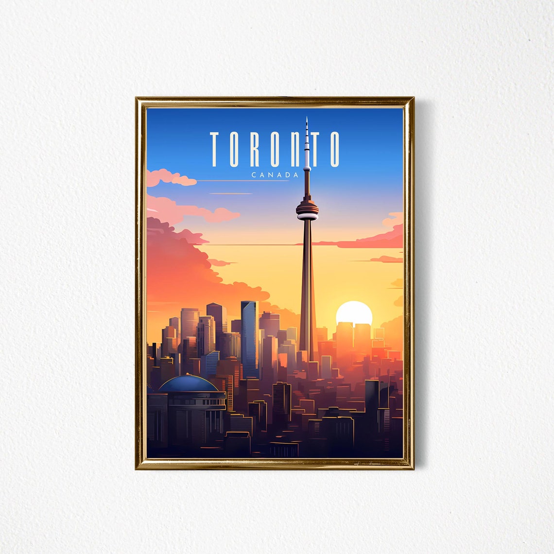 Toronto Canada CN Tower Downtown Skyline Sunset Retro Travel Poster - Image 2