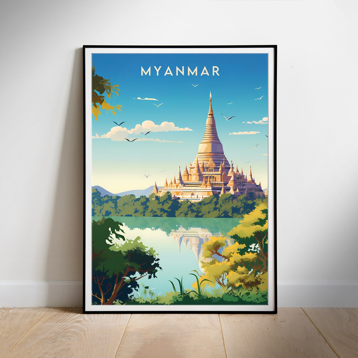 Myanmar Travel Poster, Asia Wall Art Print