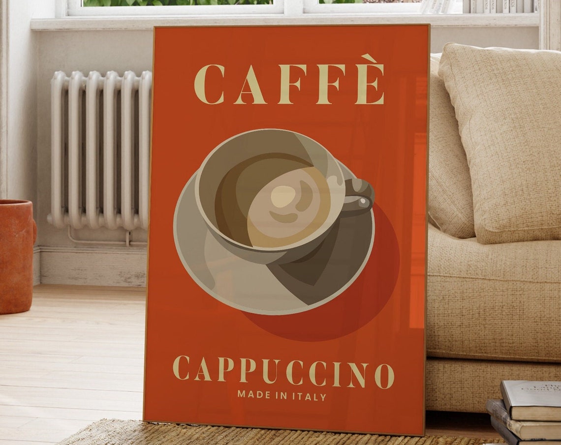 Caffe Cappuccino Made in Italy Burnt Orange Retro Coffee Poster