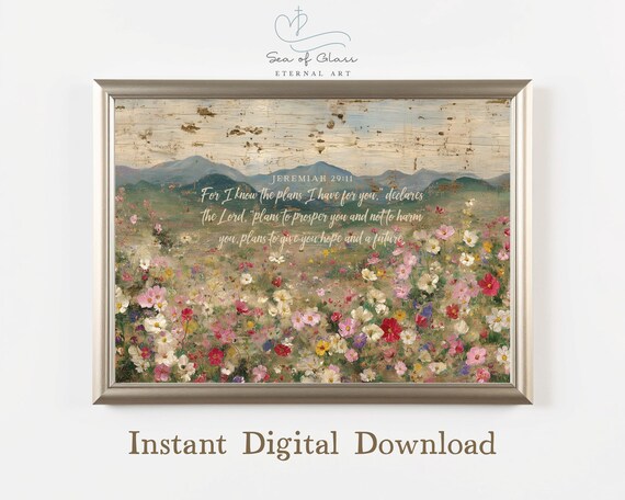 Jeremiah 29 11 Bible Verse Wildflower Meadow Rustic Faith Poster