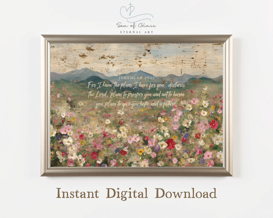 Jeremiah 29 11 Bible Verse Wildflower Meadow Rustic Faith Poster