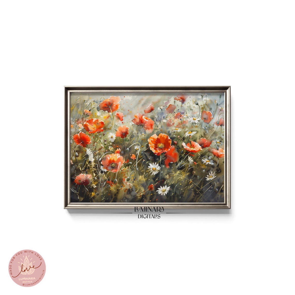 Close-Up Watercolor Poppies And Daisies Spring Floral Field Poster - Image 5