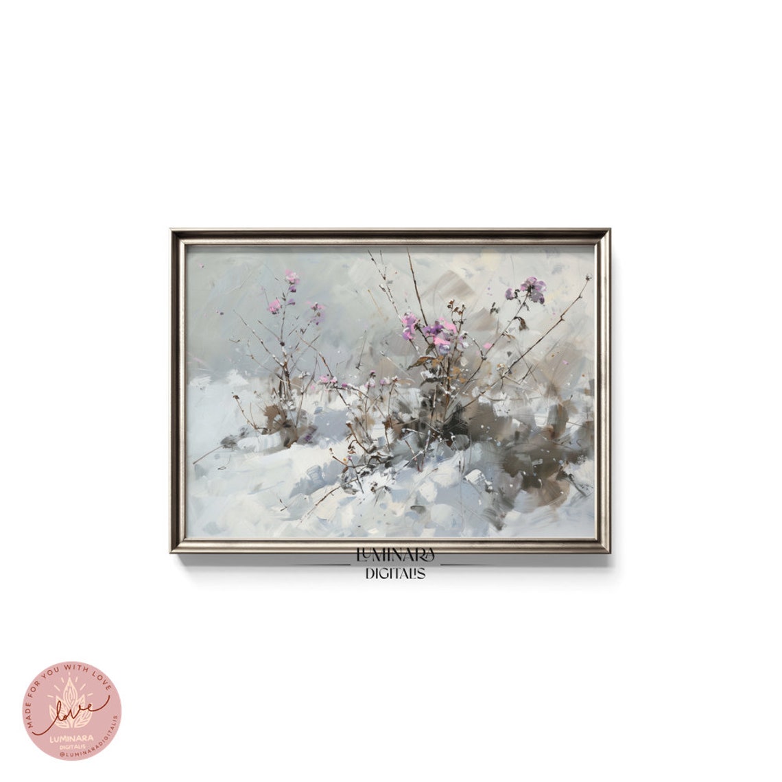 Pink Winter Blossoms In Fresh Snow Elegant Snowy Floral Art Poster - Image 5