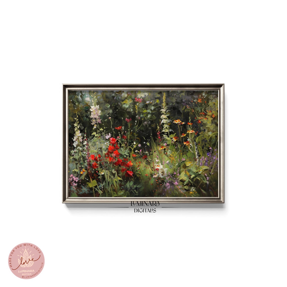 Red Rose Garden With Towering Foxgloves Impressionist Floral Poster - Image 5