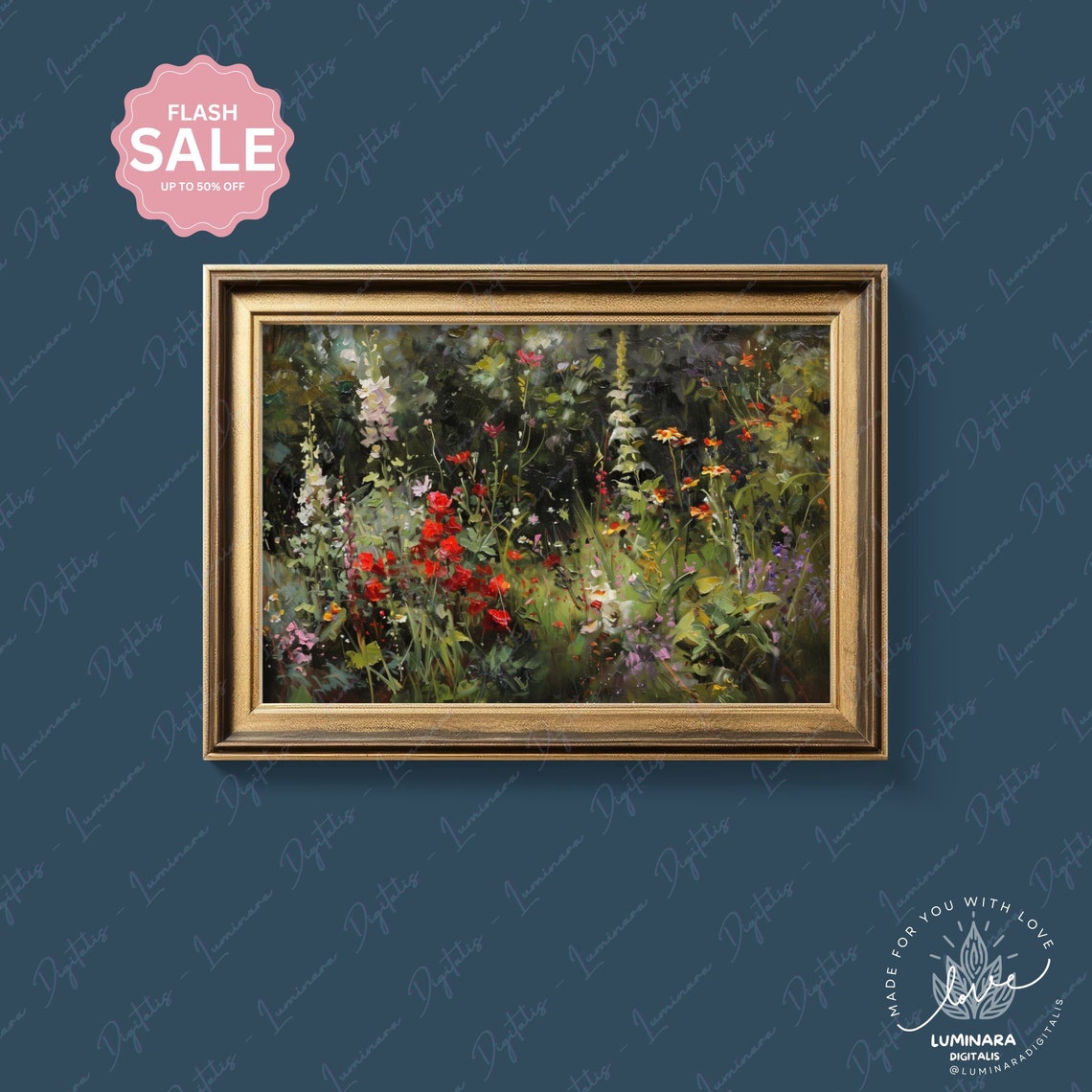 Red Rose Garden With Towering Foxgloves Impressionist Floral Poster - Image 4