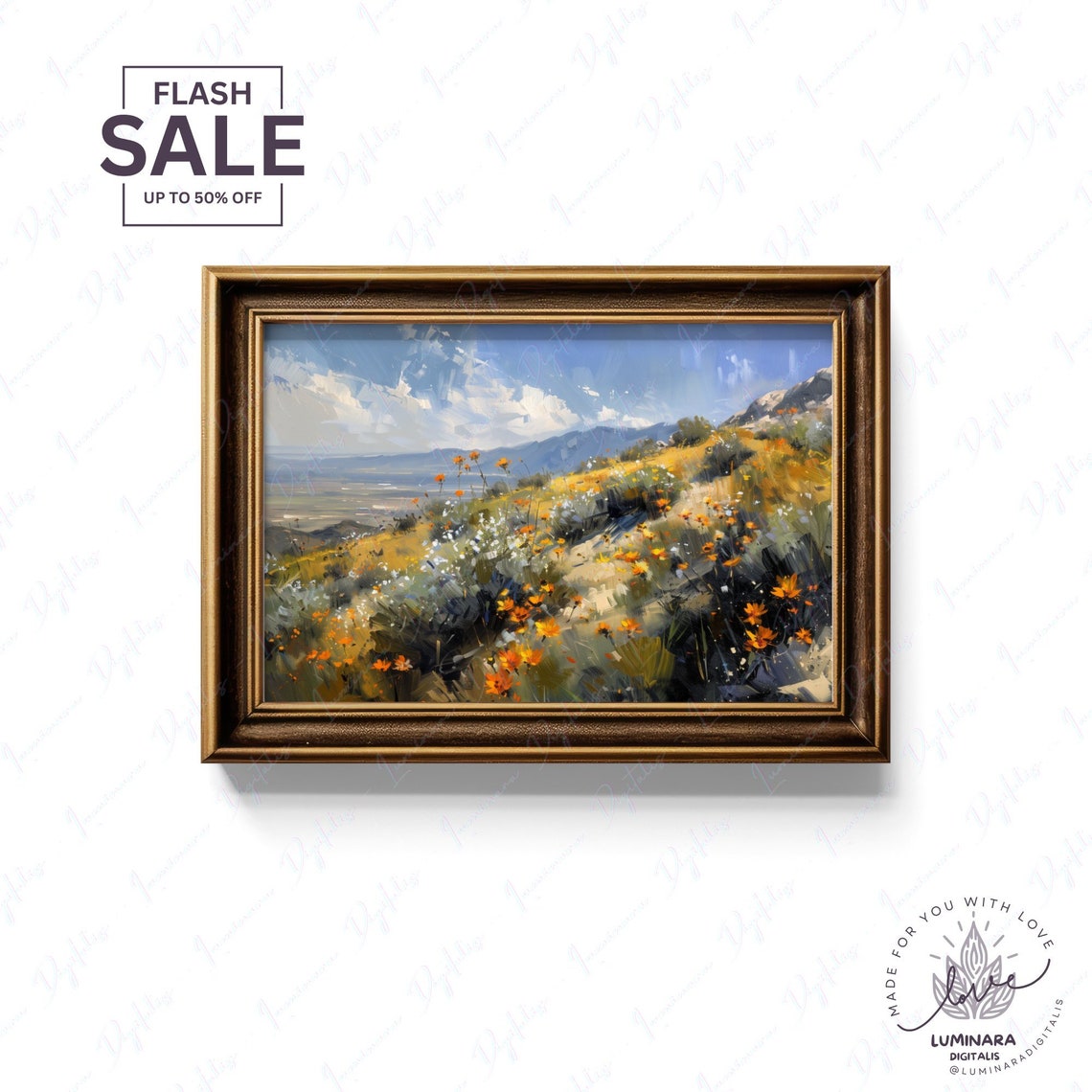 Desert Bloom Orange Poppies On A Sunlit Hillside Landscape Poster - Image 2