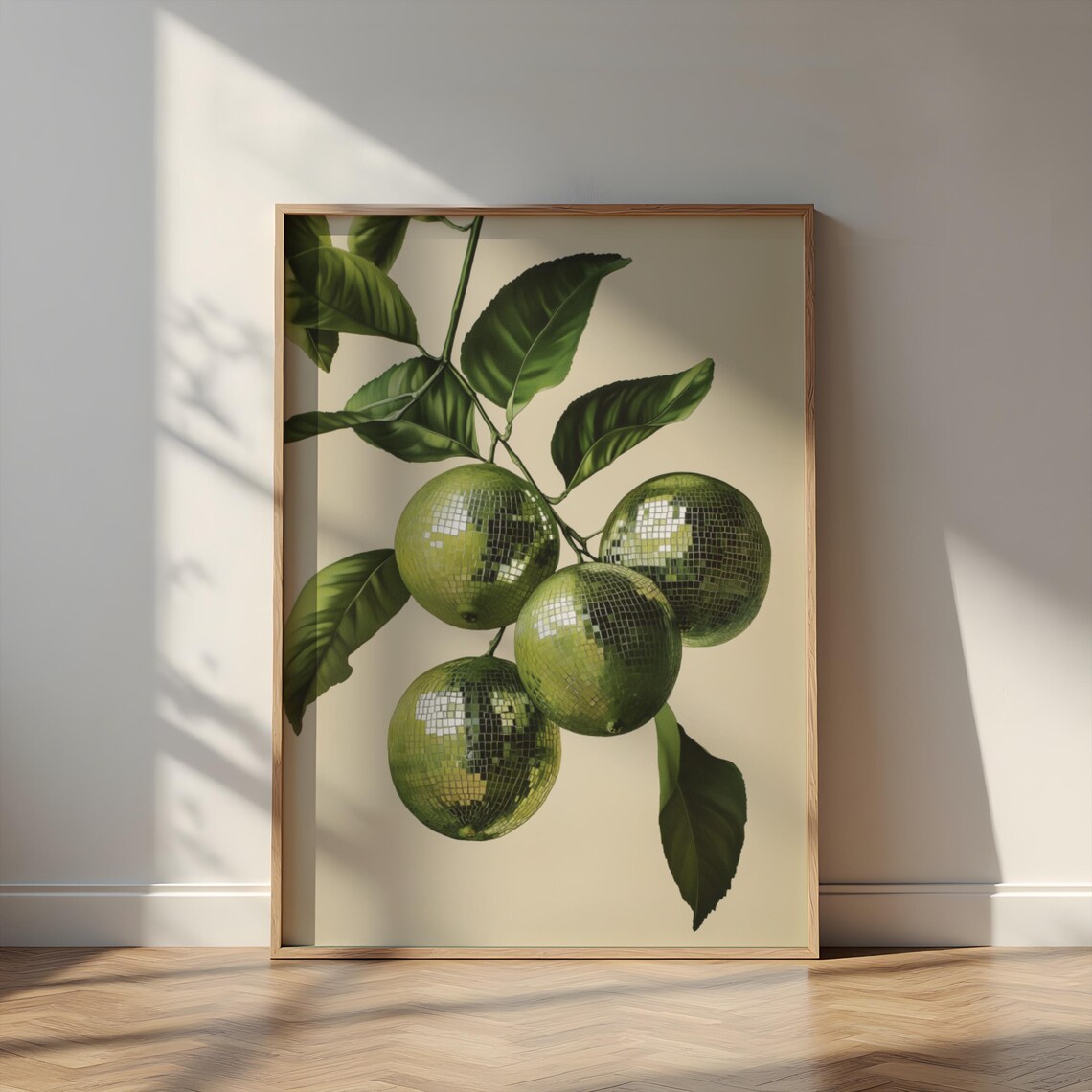Lime Disco Ball Art Print, Retro Kitchen Bar Cart