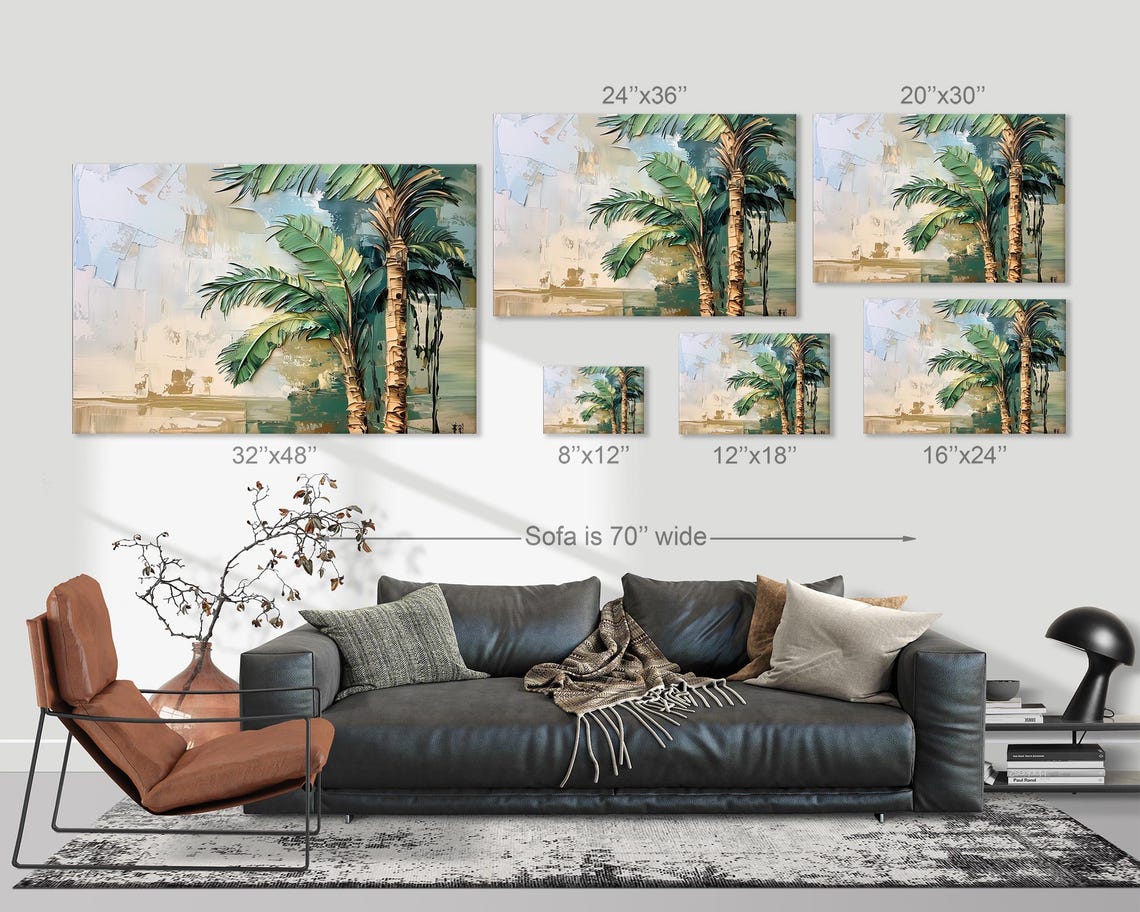 Textured Impasto Palm Trees Painting Warm Neutral Coastal Poster - Image 3