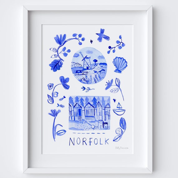 Norfolk Scene Blue Portuguese Azulejo Tiles Art Print