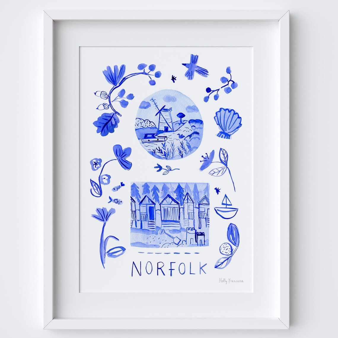 Norfolk Scene Blue Portuguese Azulejo Tiles Art Print