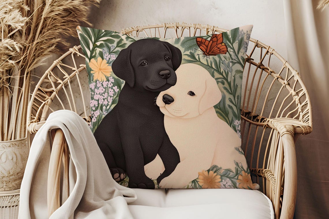 William Morris Black And Cream Labrador Puppies Exhibition Poster - Image 2