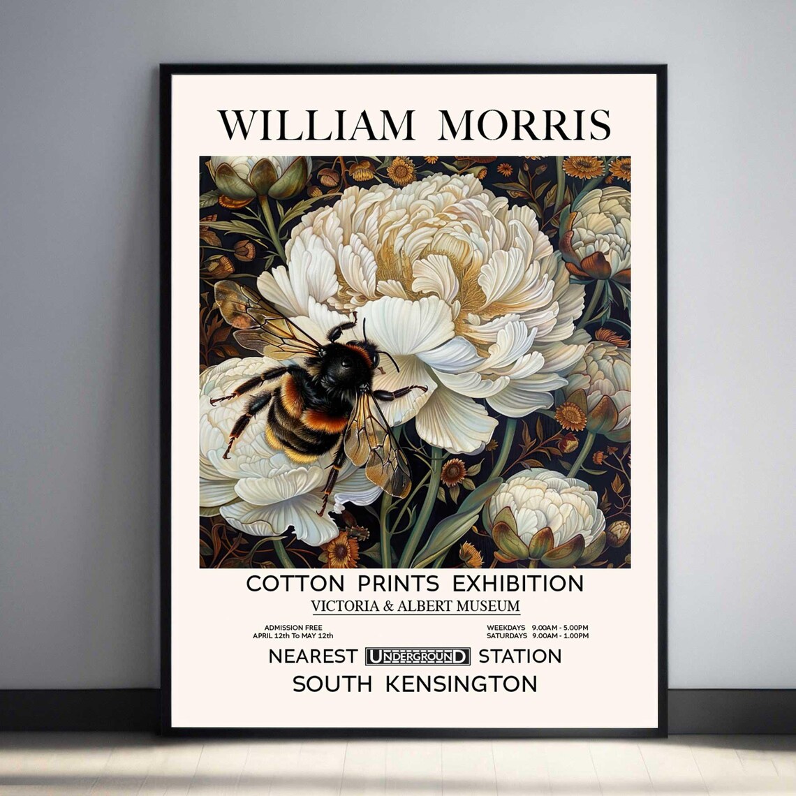 William Morris Bumble Bee and White Flower Vintage Art Print - Image 2