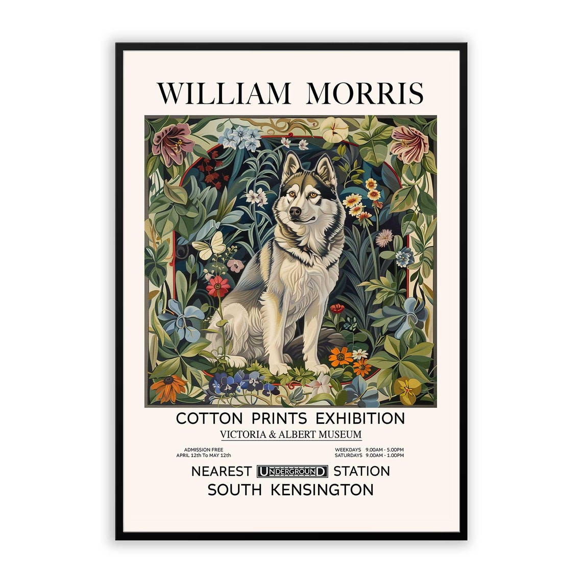 William Morris Standing Husky Dog Floral Exhibition Vintage Poster - Image 2