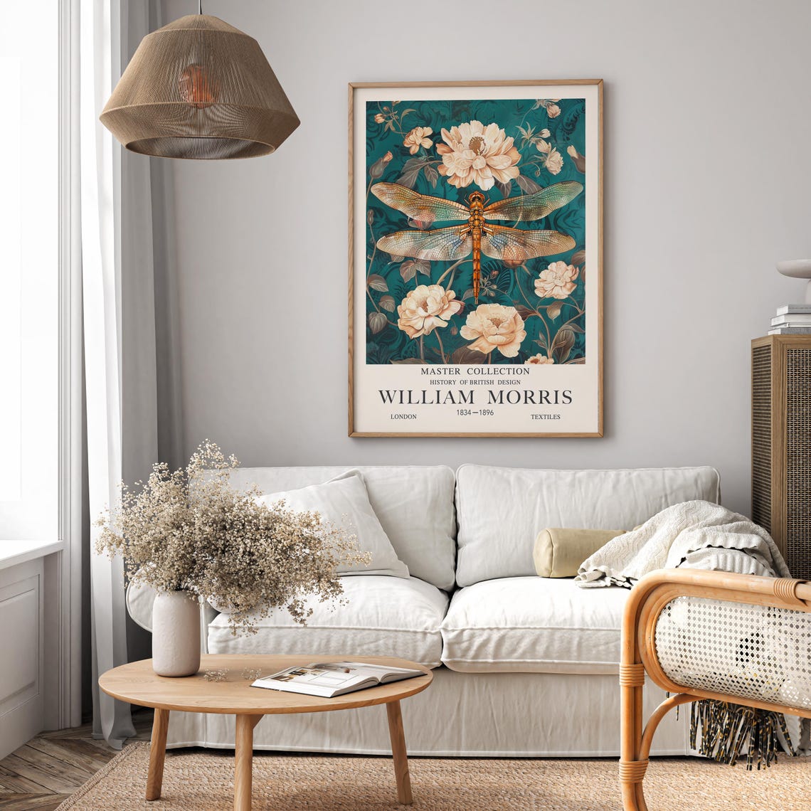 William Morris Dragonfly Green Peonies British Design Poster - Image 2