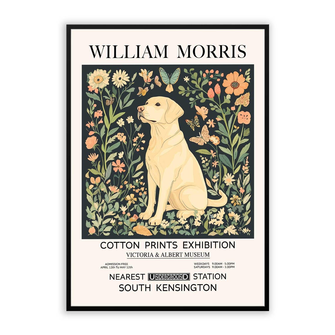 William Morris Yellow Labrador Puppy Butterfly Garden Poster - Image 2