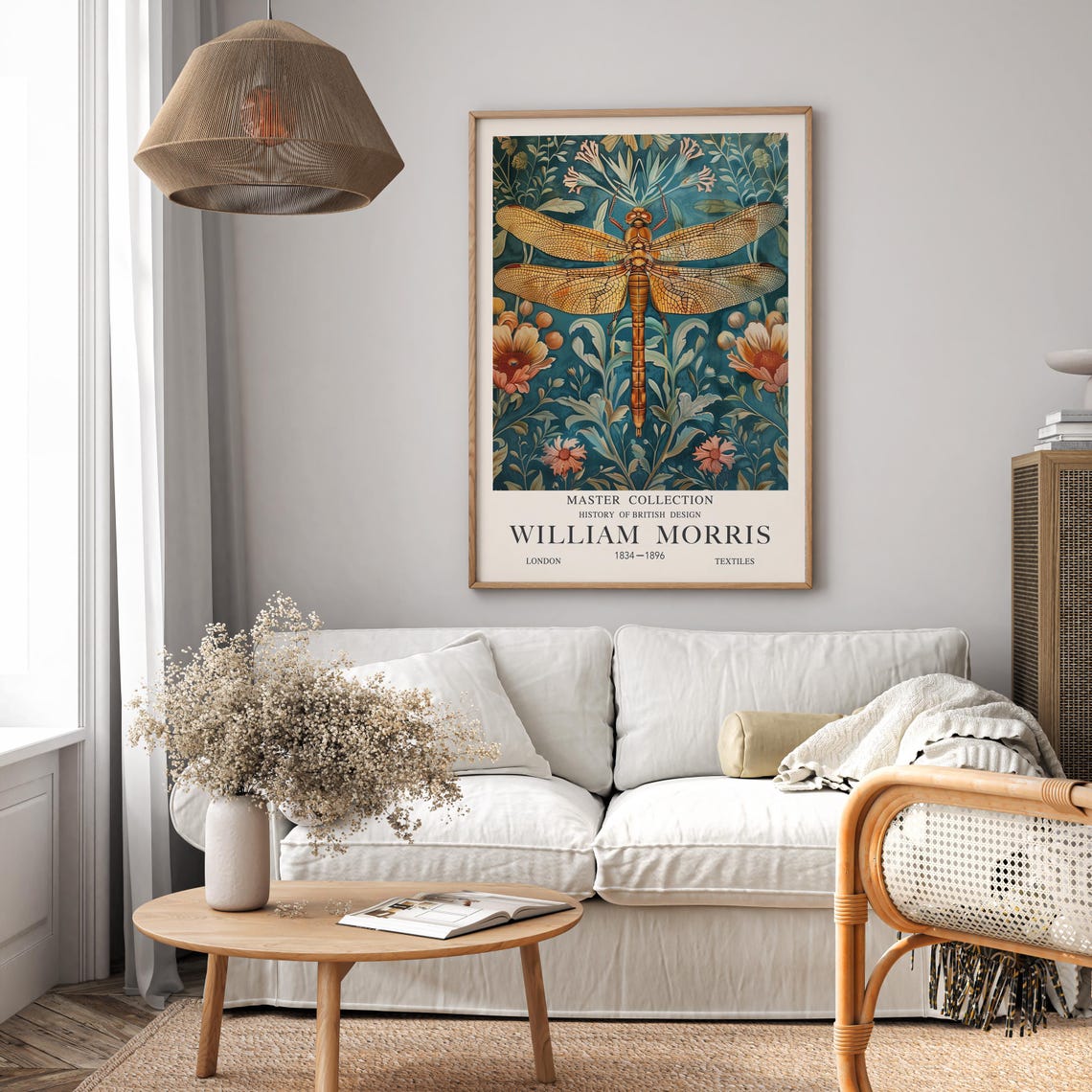 William Morris Dragonfly Print Gold Blue Vintage Flower Print Vibrant Dragonfly Exhibition Poster Living Room Print Classic Textile Print - Image 2
