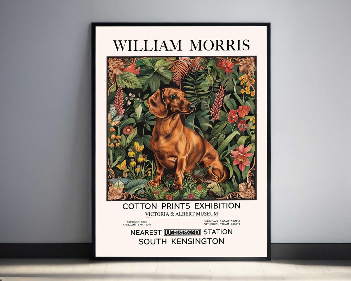 William Morris Dachshund Dog Tropical Floral Exhibition Poster